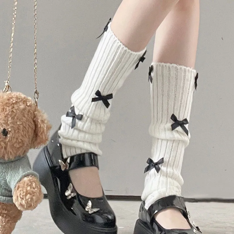 

Harajuku Y2k Socks Girls Cute Bow Plush Leg Warmers Socks Japanese Lolita Kawaii Sweet JK Pink Ruffles Knitted Warm Leg Cover