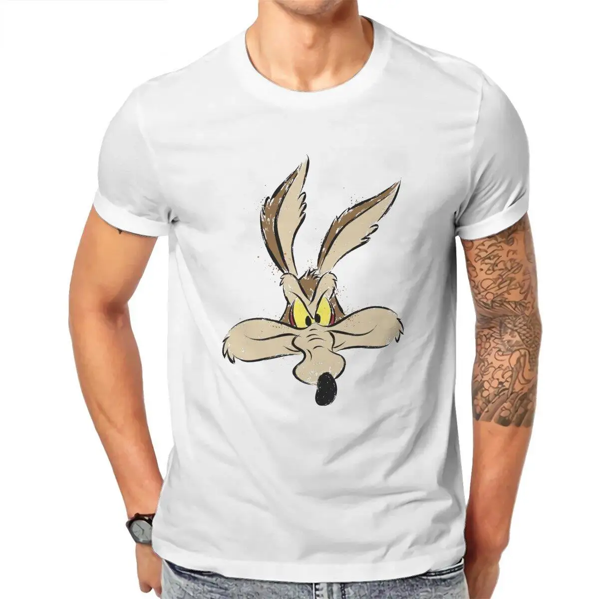 Roadrunner Coyote T-Shirts for Men  Vintage Pure Cotton Tee Shirt Round Neck Short Sleeve T Shirts Plus Size Clothing