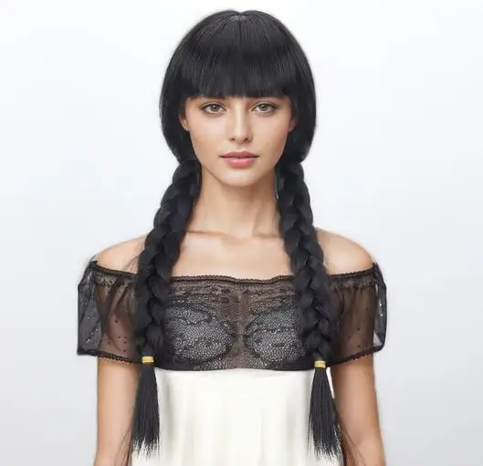Парик с длинными волосами для женщин черный натуральный крупный челкой
