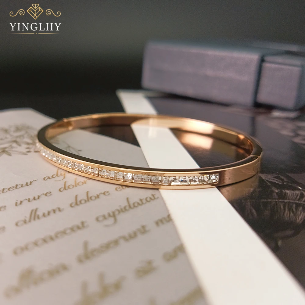 

Yingliiy316L Stainless Steel Korean Luxury Infinity Lover Bangle&Bracelet Gold Blink Zircon Cross Bracelets 2023 Trend For Women