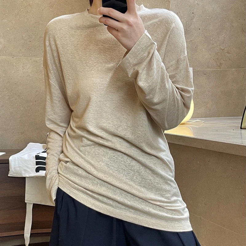 

Spring Autumn Women's Casual Solid Color Round Neck Long Sleeve Loose T-Shirt