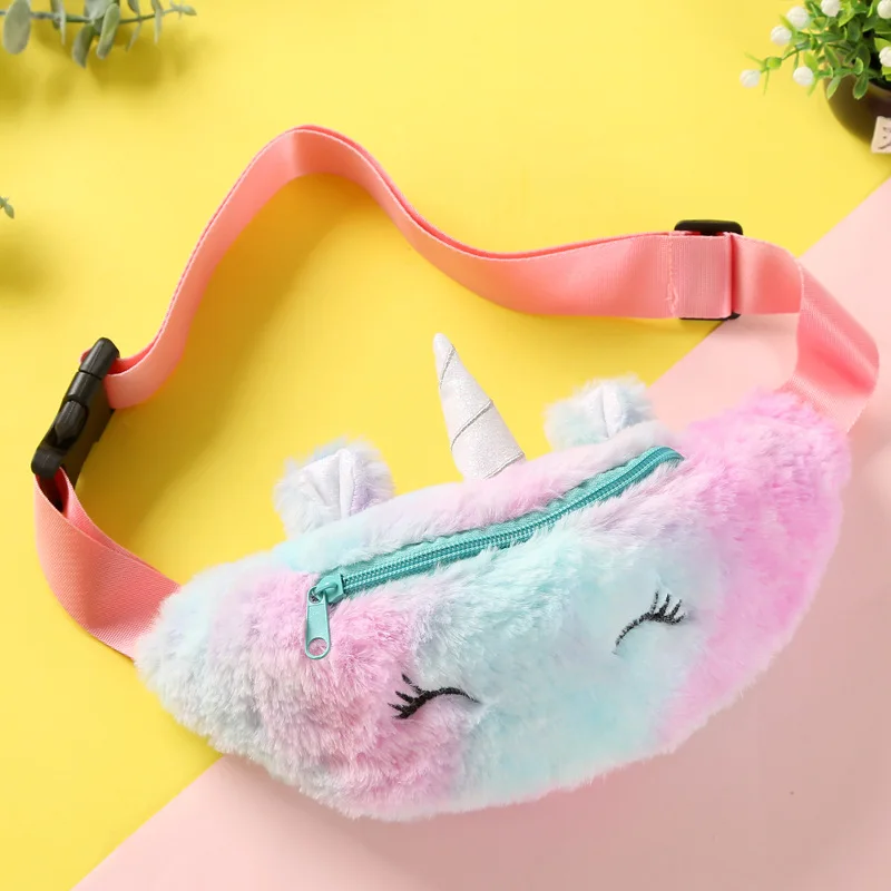 

Plush Belt Gradient Color Chest Bag Children's Fanny Pack Cute Unicorn Cartoon Coin Purse Travel Chest Crossbody Bags Waist Bags