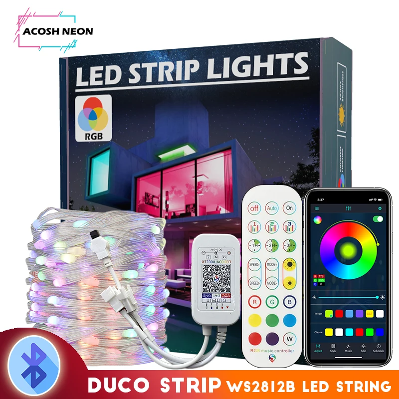 USB Power 5V Dreamcolor Light String BT Music APP WS2812B Addressable Individually RGBIC Lighting Birthday For Party Wedding