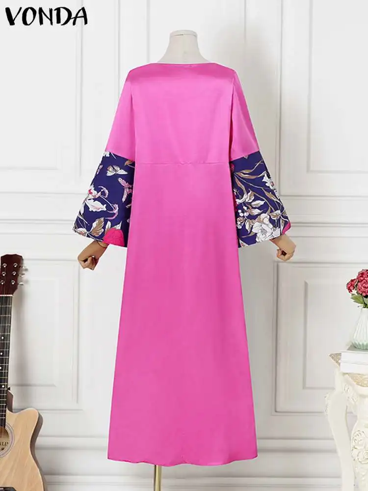 Plus Size 5XL 2023 Women Dress Sundress VONDA Casual Street Loose Long Sleeve Beach Dress Vintage Printed Maxi Long Vestidos