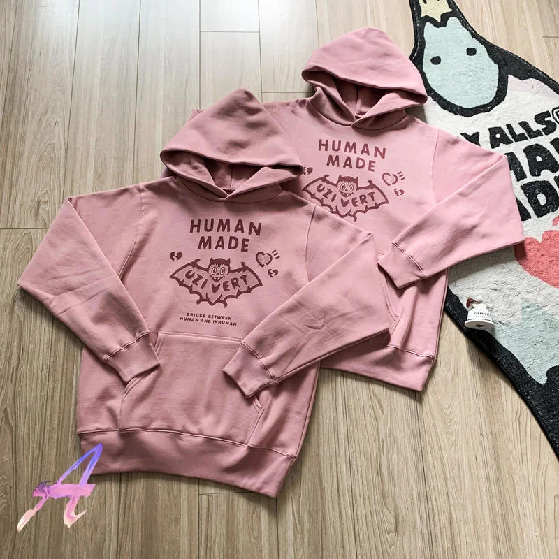 

Human Made Hoodies 2022 Autumn Bat Print Couple Hooded Pullover Plus Velvet Sweater for Men Women Streetwear Haikyuu