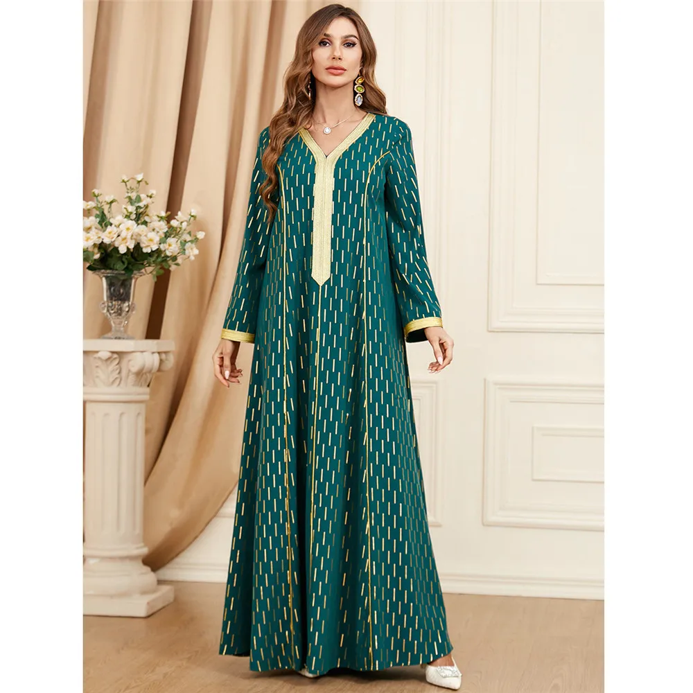 

Moroccan Caftan Muslim Fashion Women Abaya Party Maxi Dress V-neck Turkey Dubai Oman Islam Clothing Arabic Jalabiya Ramadan Gown