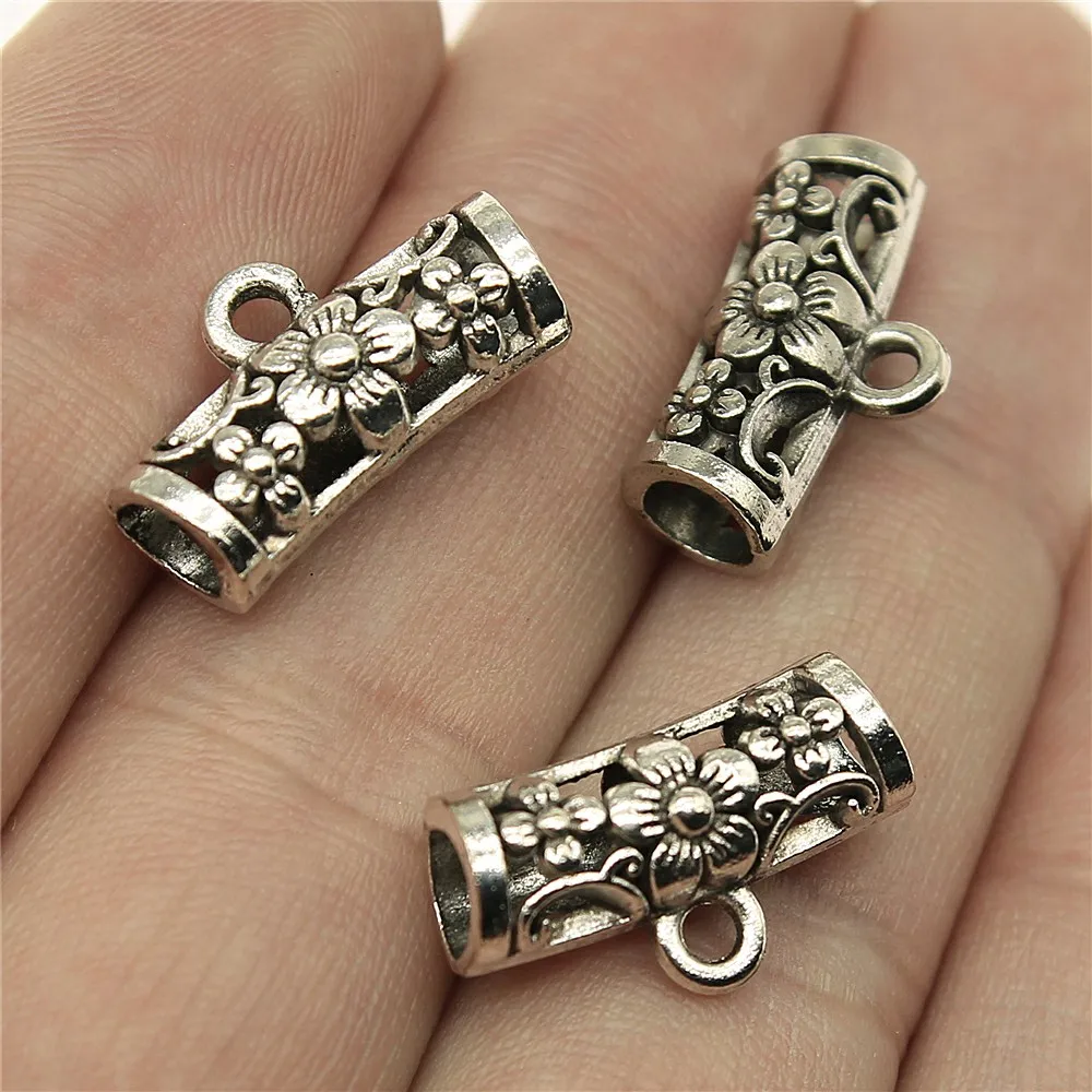 

20pcs 19x10x7mm Bail Beads For Jewelry Making DIY Antique Silver Plated Flower Beads Bails Charms