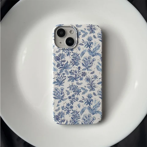 Симпатичный сине-белый фарфоровый цветочный чехол для телефона iPhone 15 14 13 Pro Max 11 12 XR XS 7 8 Plus SE2 Ретро противоударный чехол-сумка