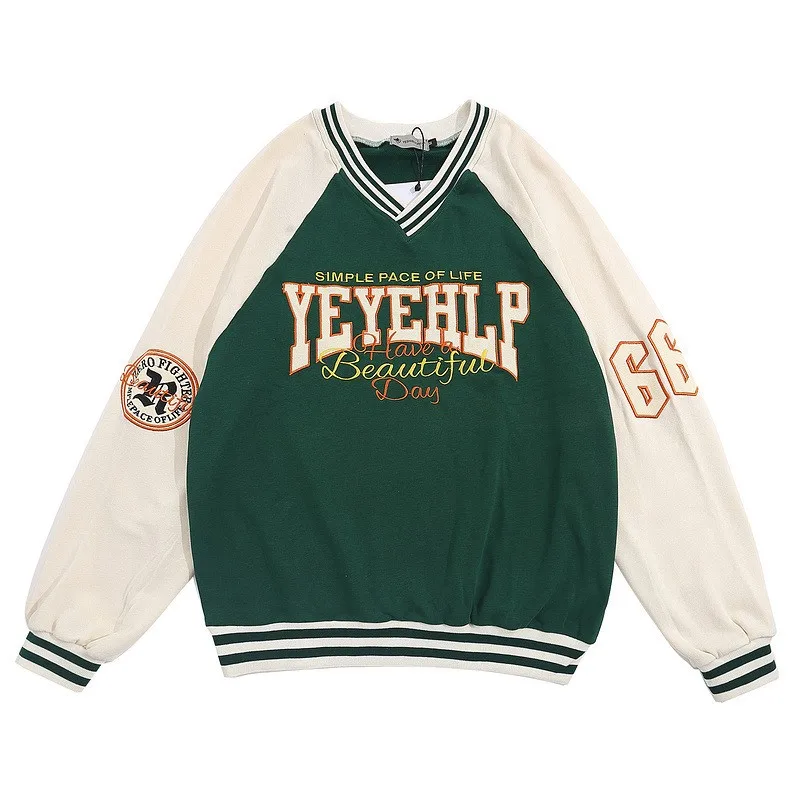 

2023 Autumn And Winter Man New V-Neck Sweatshirts High Street Vintage Fashion Design Embroidery Loose Casual Sweatshirts