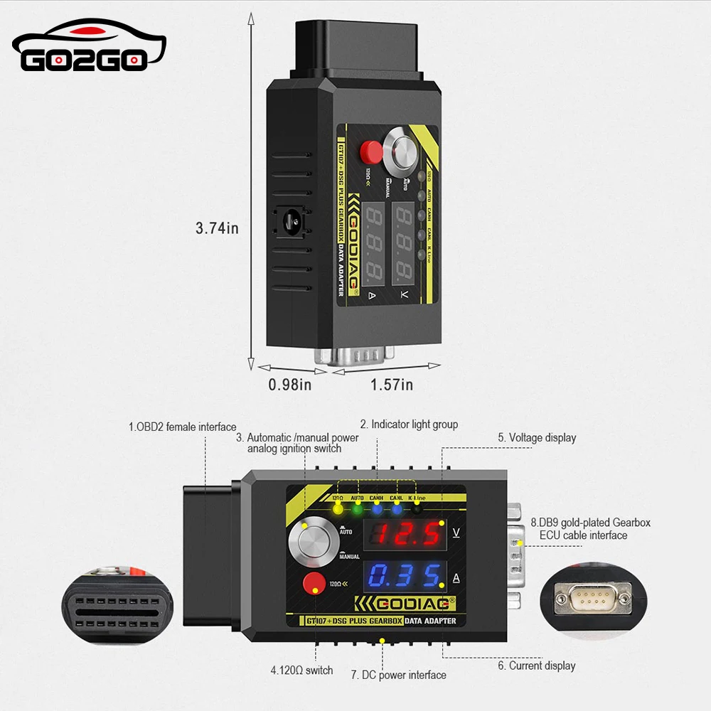 Адаптер данных коробки передач GODIAG GT107+ DSG Plus с дисплеем напряжения и тока для DQ250