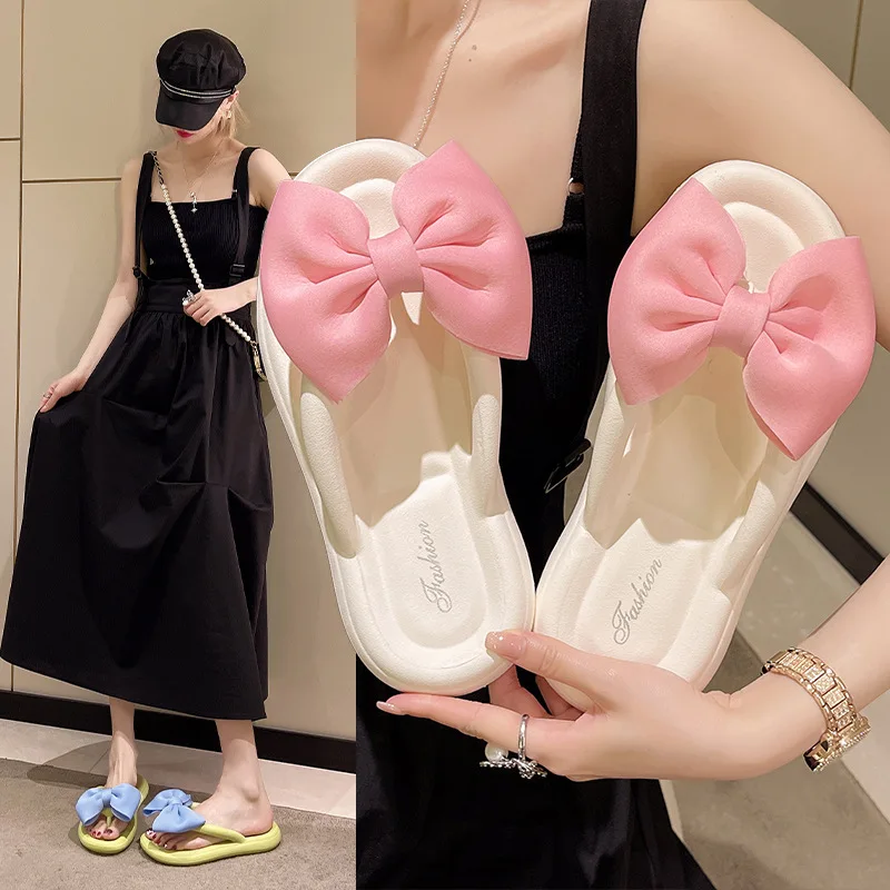 

Шлепанцы женские с бантиком, повседневные сандалии на плоской подошве, однотонные, летняя обувь для отдыха