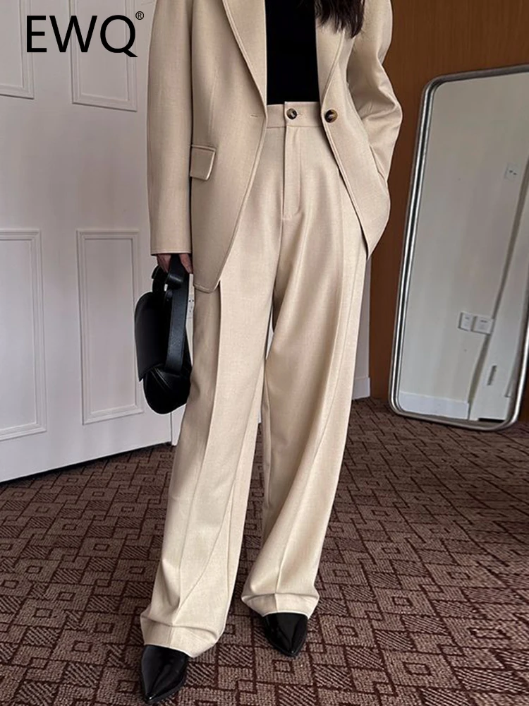 

EWQ High Waist Office Lady Pants For Women 2023 Autumn New Solid Straight Wide Leg Trousers Elegant Female Clothing 26D5556