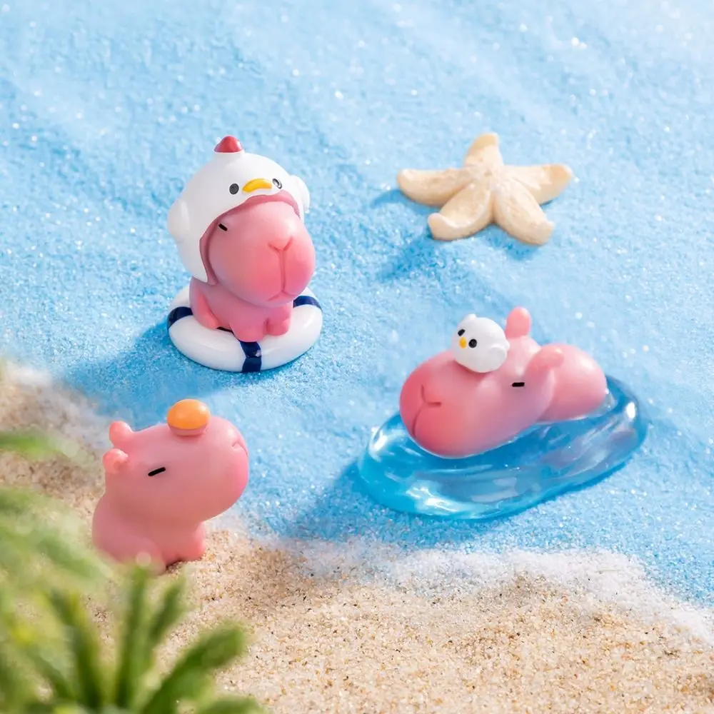 Смола мультяшная статуя капибары DIY розовые миниатюрные фигурки микро пейзажные