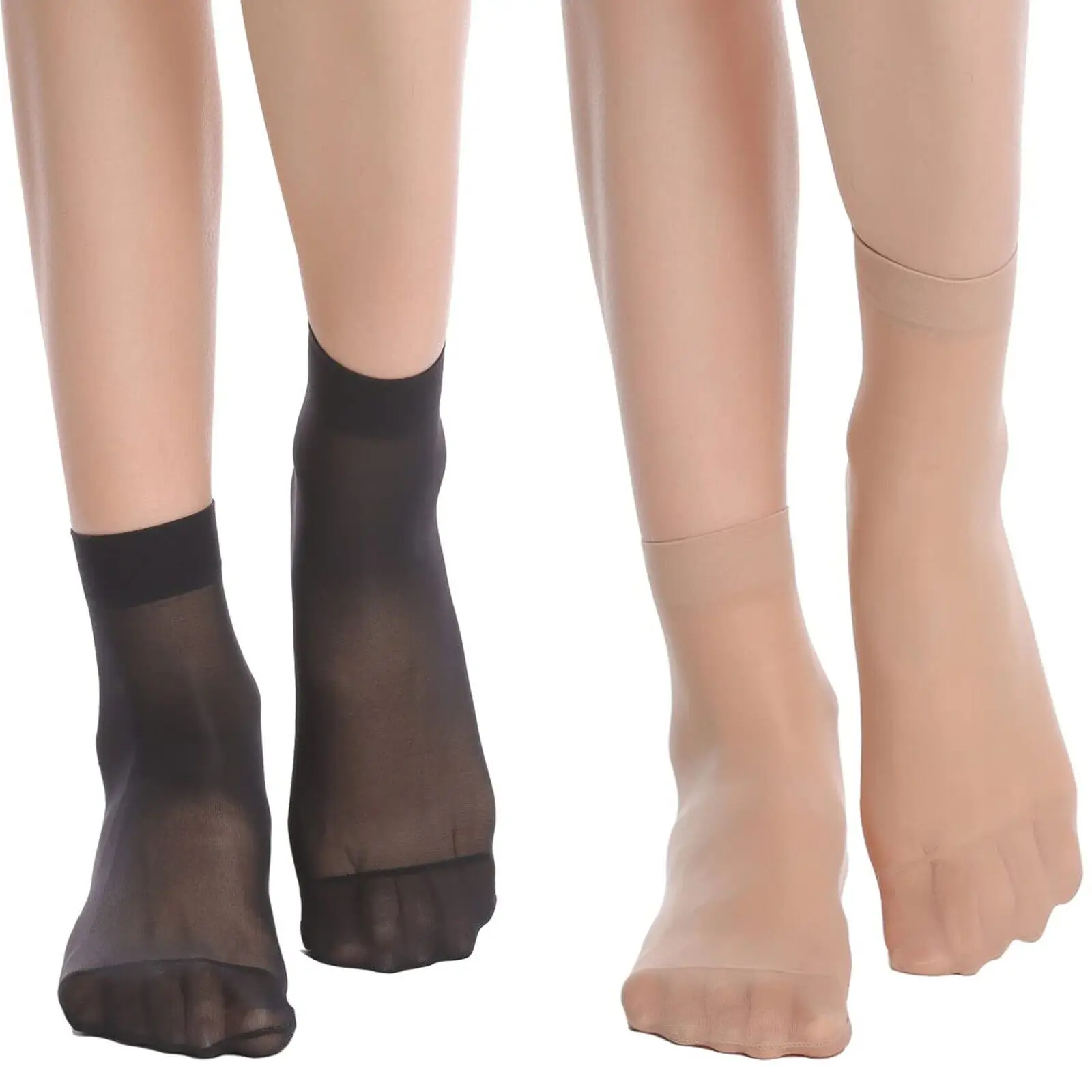 10Pairs Women Thin Socks Summer Transparent Crystal Silk Sock Black Skin Color Elastic Silky Ankle Short Socks for Girls Socks