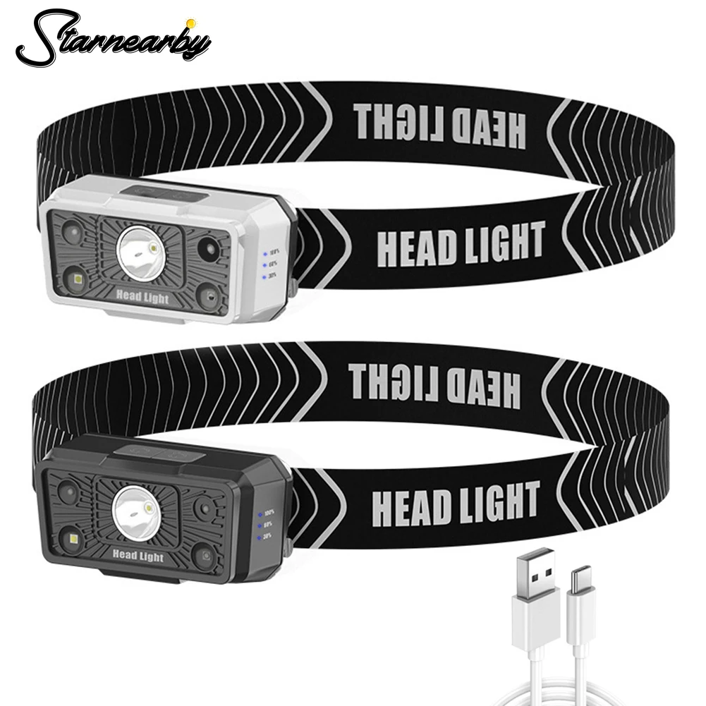 

1-10PCS XPE LED Headlamp Type C Rechargeable Fishing Headlight Powerful Sensor Head Torch Lamp For Outdoor Running Camping