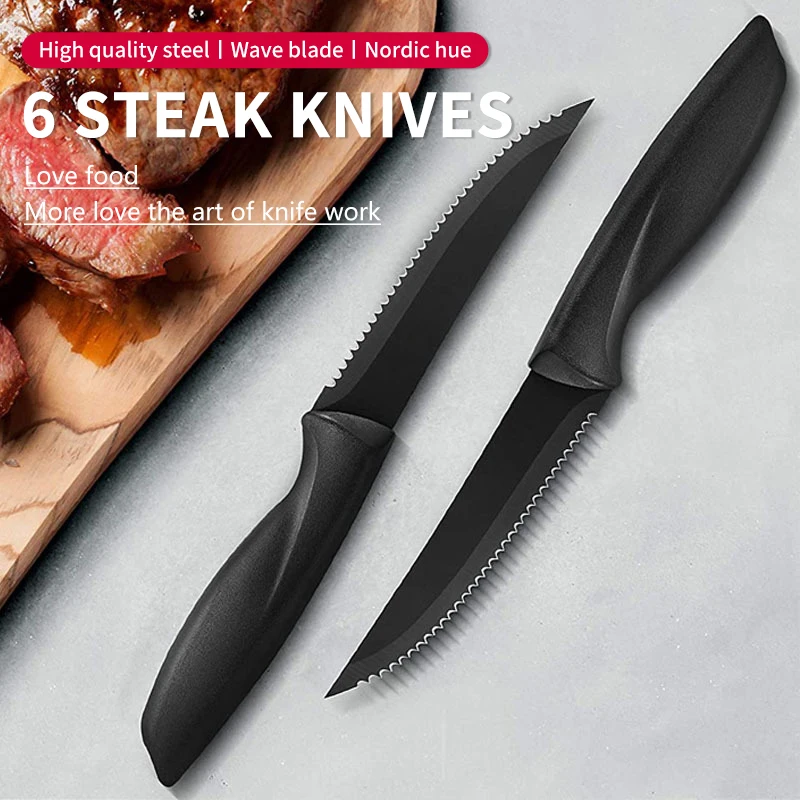 

Table Knife Hotel Steak Knife Set Non-Stick Knife Household Kitchen Plastic Handle Serrated Steak Knife