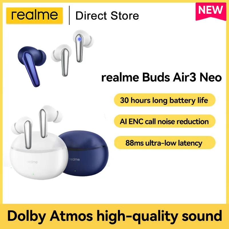 

realme Buds Air 3 Neo Bluetooth Earphone 25dB Active Noise Cancelling IPX5 Water Resistant Game Music Sports Wireless Headset