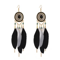 charmsmic trendy women summer ear jewelry feather dangle earrigns multicolor metal alloy chain tassel earrings wholesale