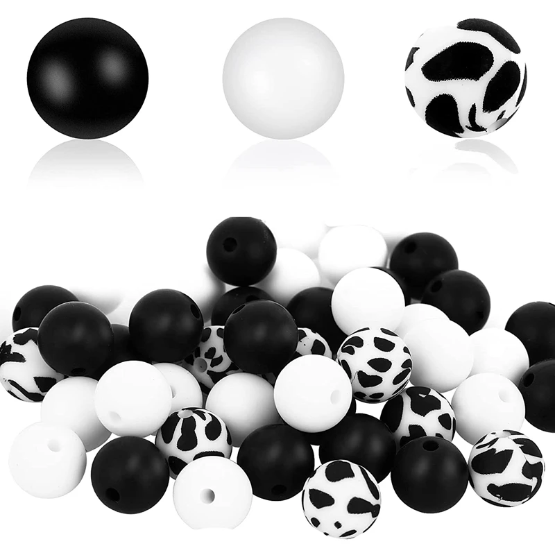 

1Set Silicone Beads Black White Mix Color Cow Print Silicone Beads For Keychain Making Crafts