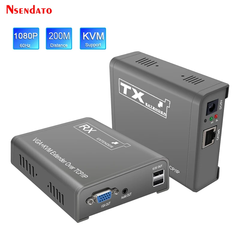 Квм-удлинитель VGA RJ45, 1080P, 200 м