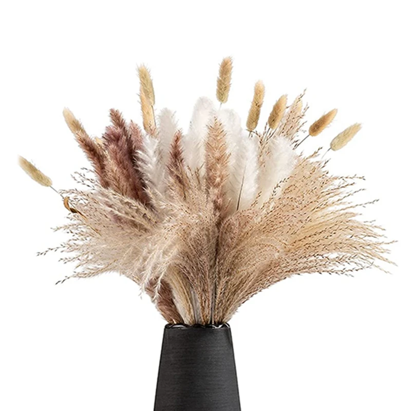 

75Pcs Dried Pampas Grass Decor, Dried Flowers, Fluffy Stem Bouquet For Flower Arrangements Boho Wedding Home Decor