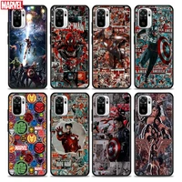 phone case for redmi note 10 11 11s 11e 7 8 8t 9 9s 9t pro plus 4g 5g soft silicone case cover marvel iron man spiderman heros