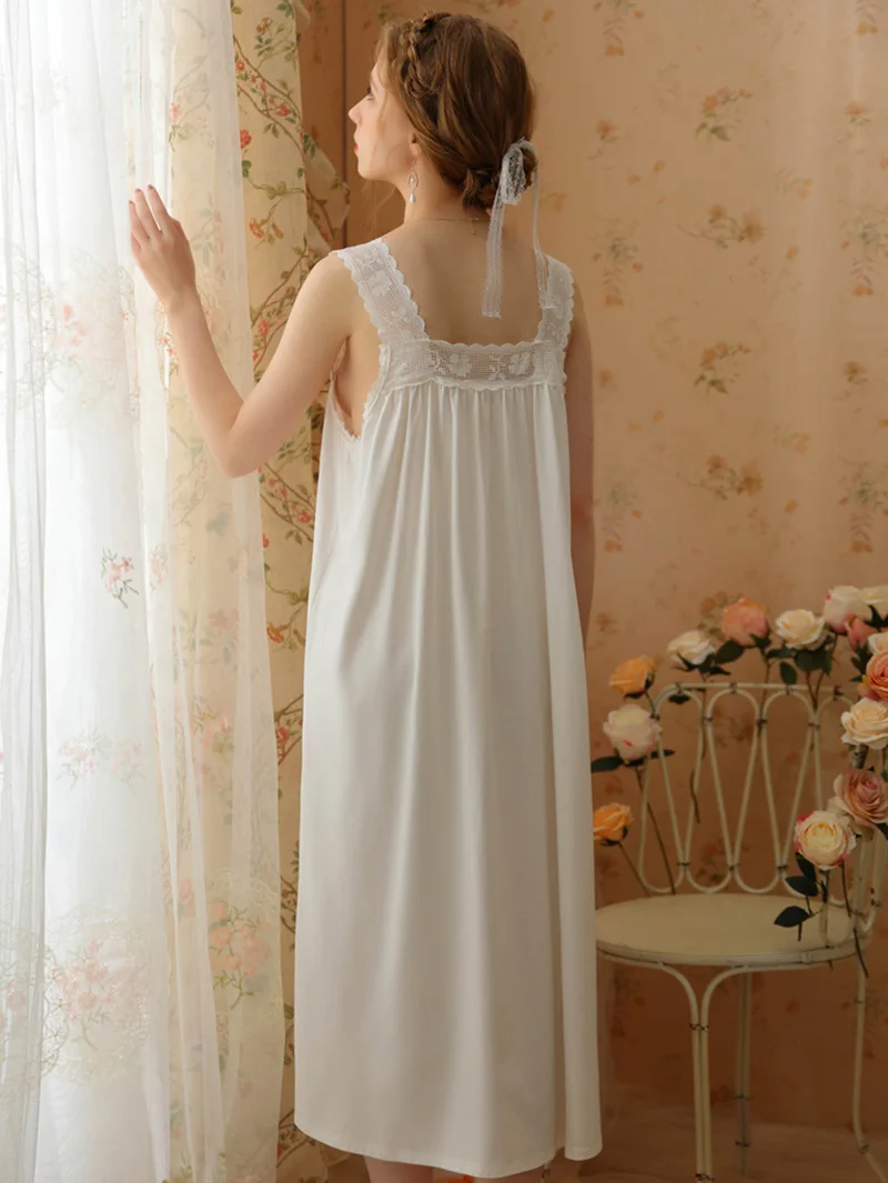 Female Summer Victorian Nightgowns Ruffles Cotton Lace Hollow Out Nightdress Women Sweet Vintage Princess Sexy Loose Sleepwear