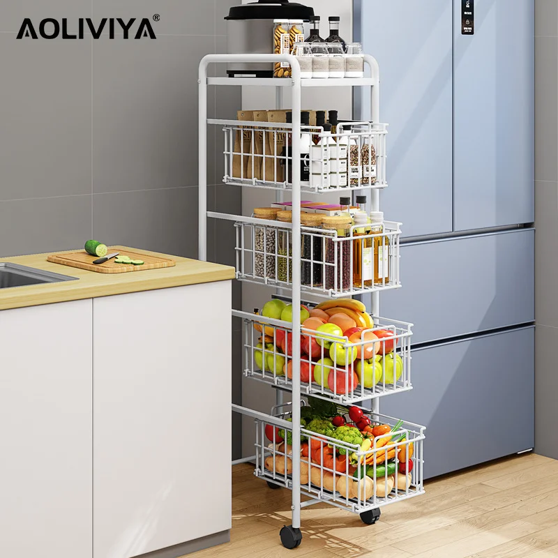 

Кухонная полка AOLIVIYA с выдвижными ящиками, многофункциональная полка от пола до потолка, органайзер для ванной комнаты с зажатой овощами и фруктами