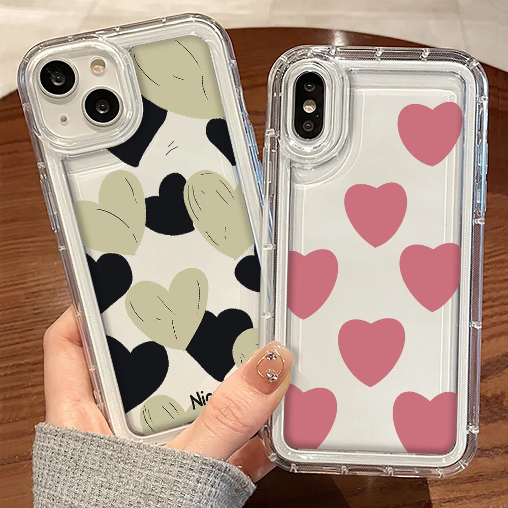 

Case for iPhone 11 14 13 12 ProMax mini 7 8 SE 2022 Plus Transparent Shockproof Cover for iPhone XR XS Max Love Heart Fundas