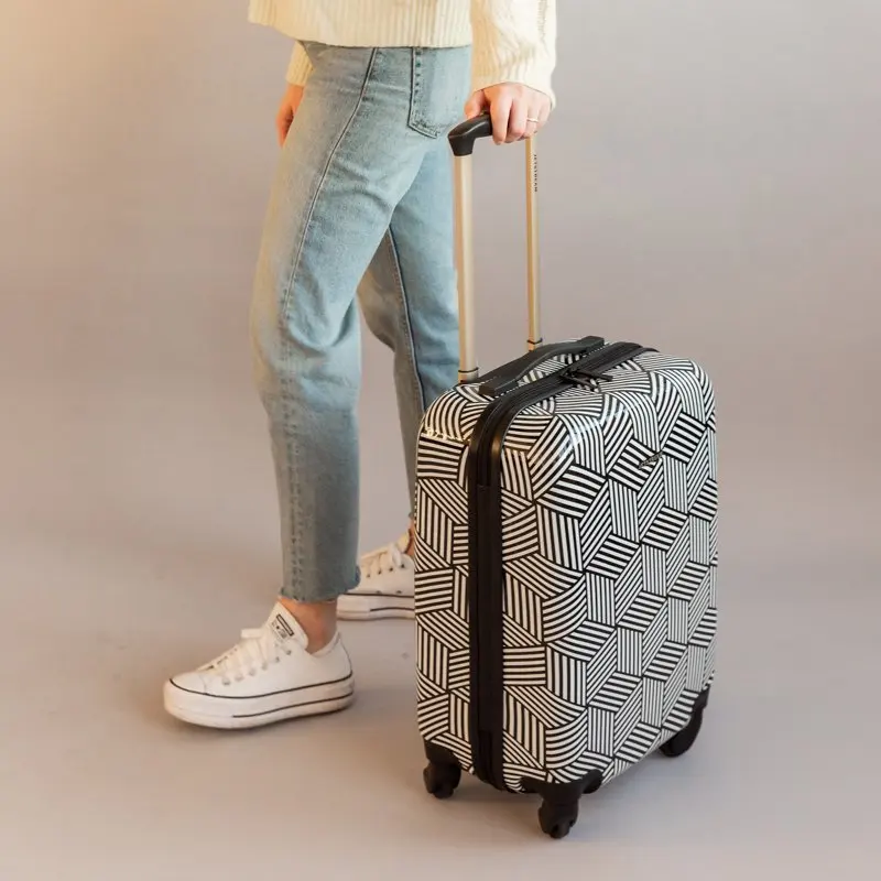 20-inch Hardside Rolling Spinner Upright Carry-on Luggage, Stripe Cube Pattern