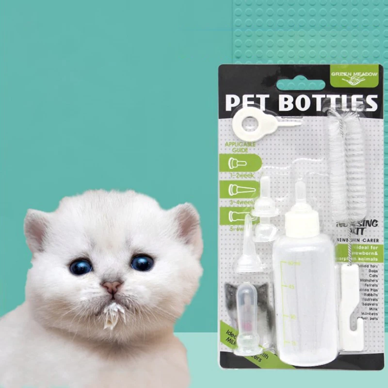 

1set Puppy Kitten Feeding Bottle Set Pet Dog Cat Bady Nursing Water Milk Feeder With Cleaning Brush Newborn Cat Drinking Bottle