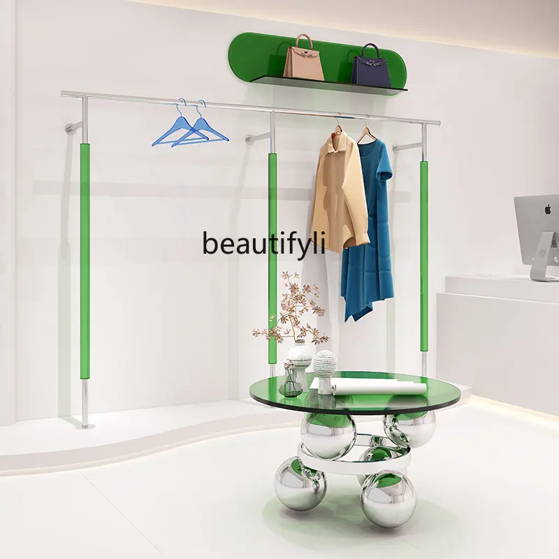 

yj Clothing Store Display Rack Silver Stainless Steel Brushed Shelf Display Rack Wall Props