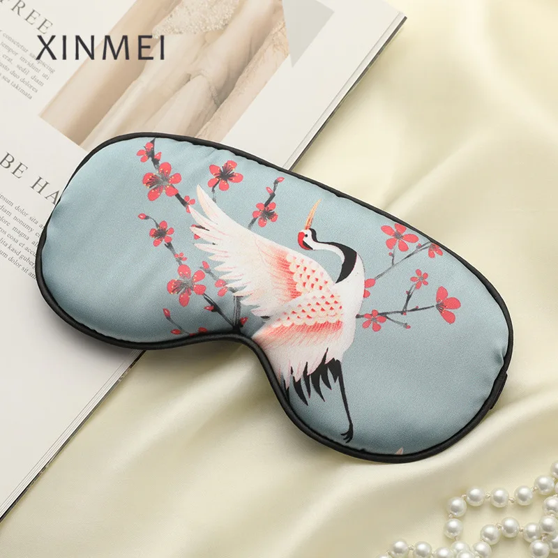 

Chinese Style Silk Sleeping Eye Mask Cover For Women Men Printing Eyepatch Crane Blindfold Portable Sleep Night Mask Relax Soft