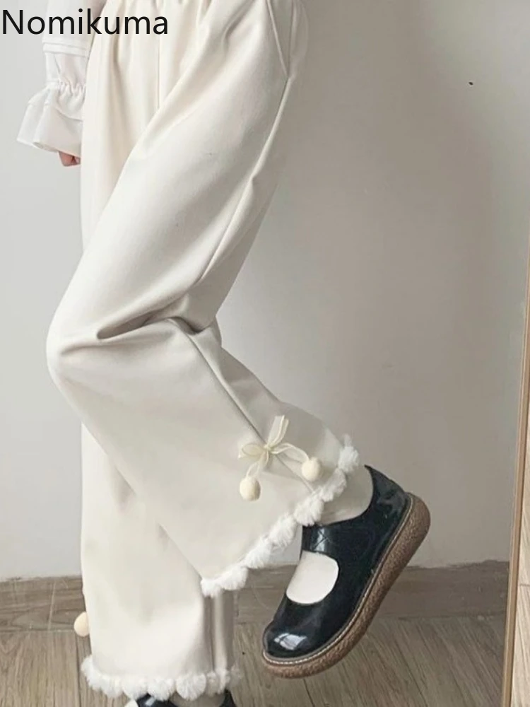 2024 новые японские широкие брюки для женщин твидовые повседневные с бантом Femme