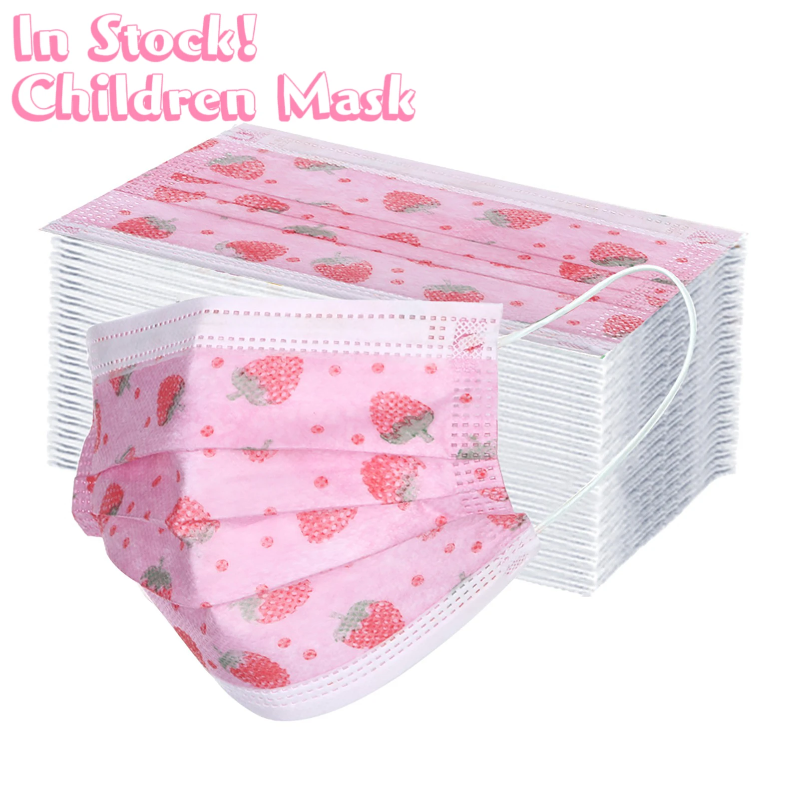 В наличии! Маска детская одноразовая Нетканая трехслойная с рисунком клубники