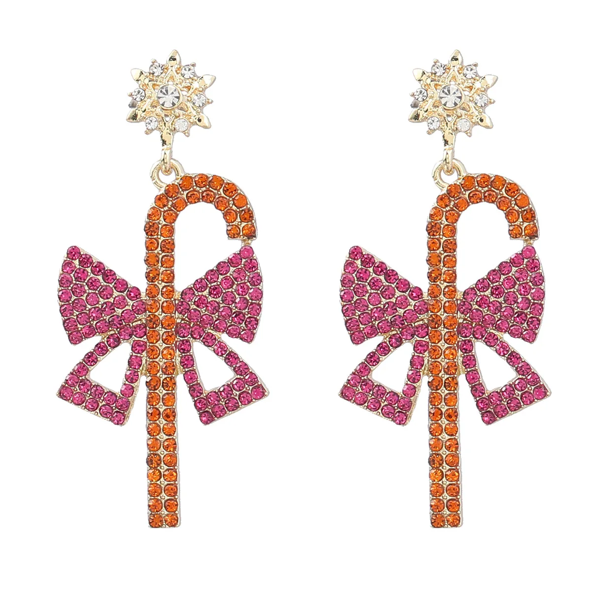 

Full Shiny Crystals Big Fuchsia Crutch Long Dangle Drop Earrings for Women Party Christmas Luxury Earring Gifts Accessories