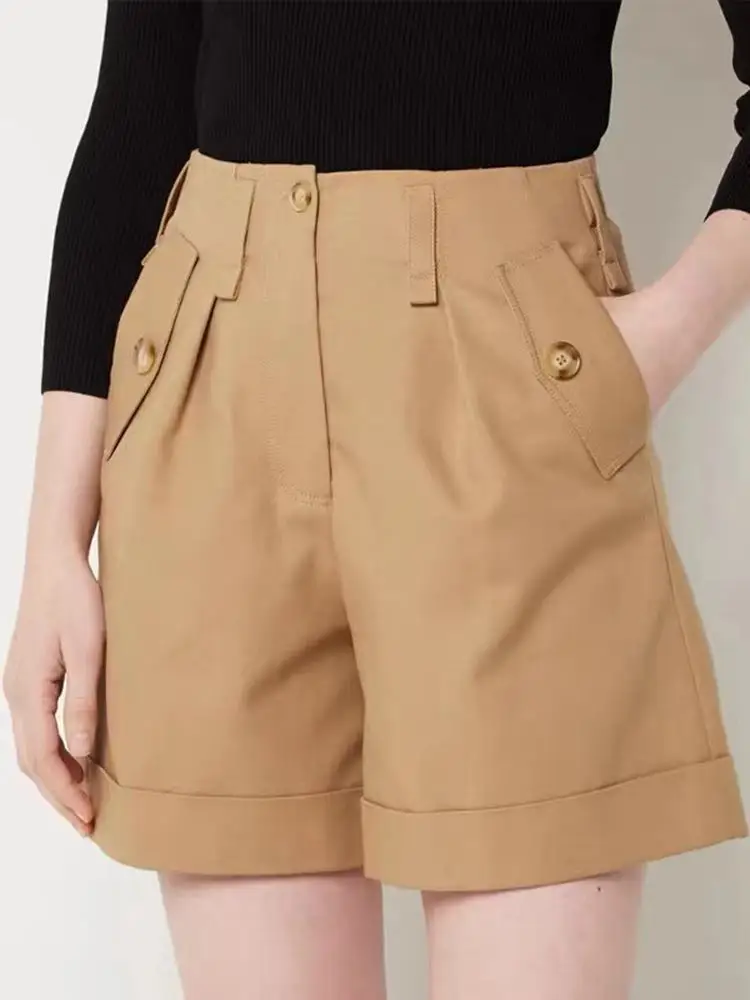 Spring/Summer 2022 New Retro Style Curly Hem High Waist Slightly Flared Suit Shorts Woman Shorts