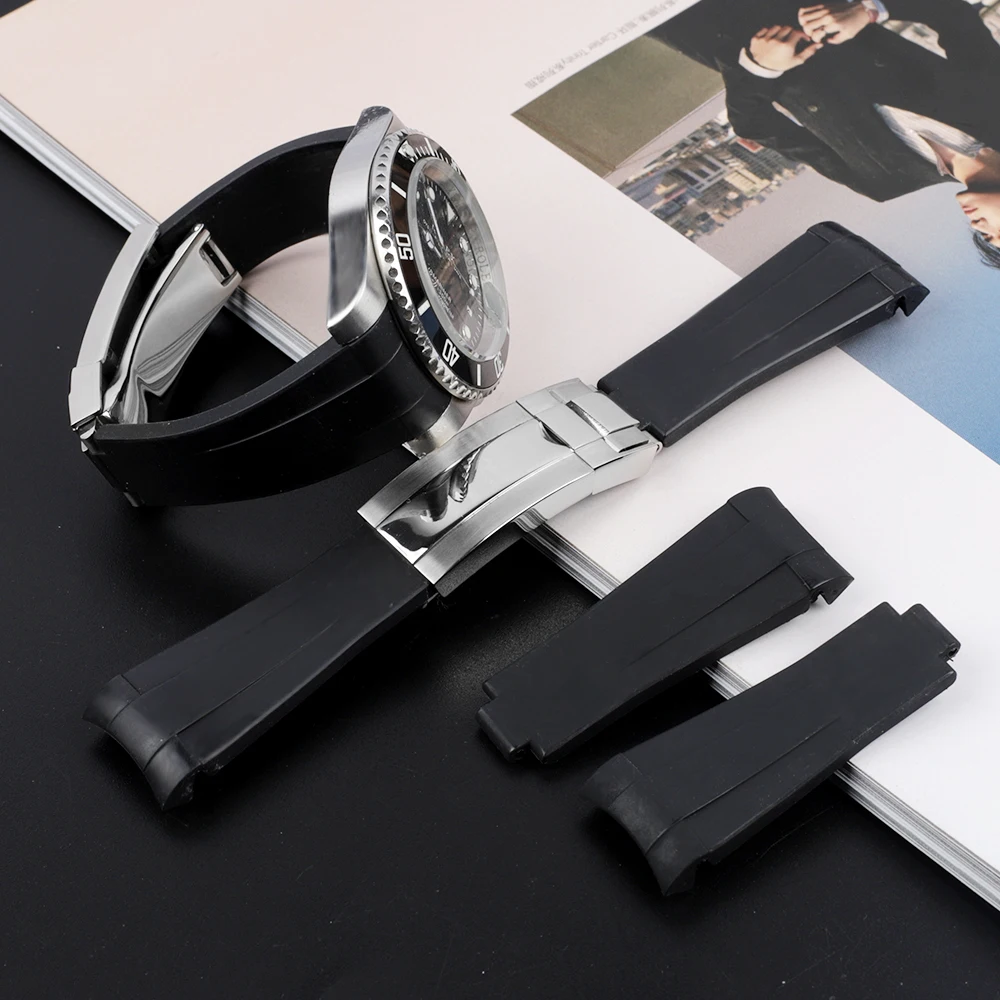 Резиновый ремешок для часов с изогнутым концом 20 мм Rolex Submariner GMT Master 2 yachmaster Explorer