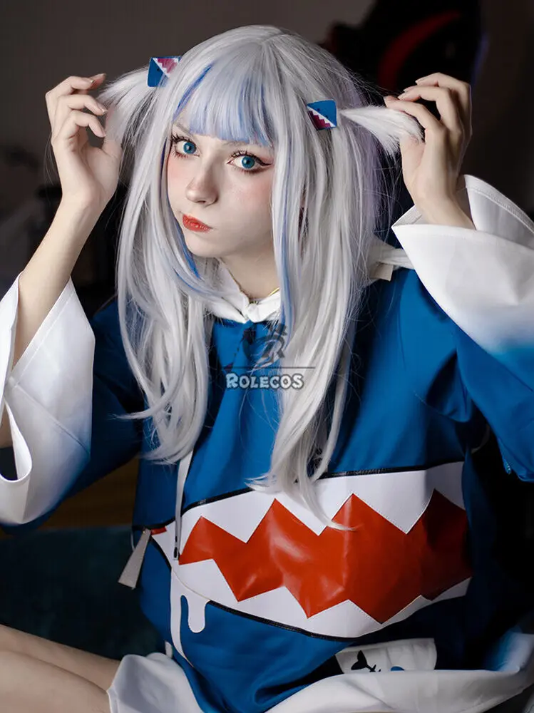 Hololive Gawr Gura Косплей Парик Белые смешанные парики