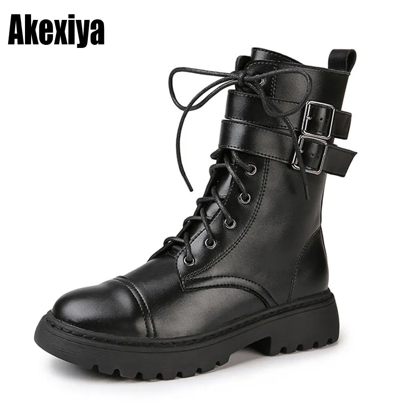 Женские мотоциклетные ботинки на шнуровке повседневные массивной платформе