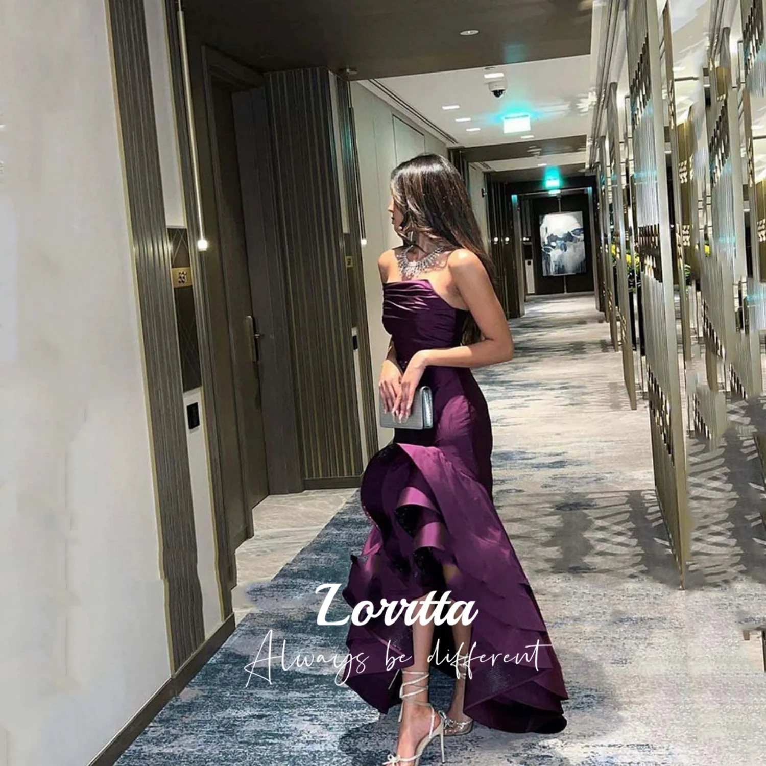 

Lorrtta фиолетовые платья для выпускного вечера, с высокой посадкой, атласные, без бретелек, плиссированные, изящные, искусственное платье, платья для торжественных случаев 2024