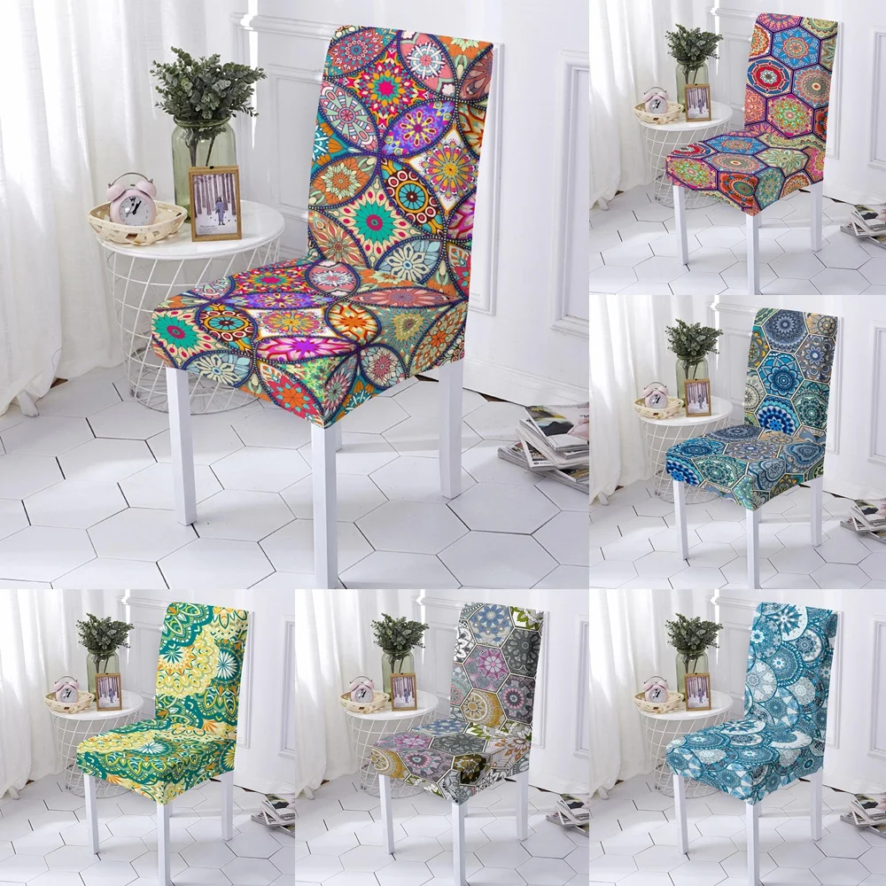 

Bohemia Flower Elastic Chair Cover Mandala Anti-dirty Seat Covers Spandex Dinning Room Wedding Banquet Party Chair Slipcover New