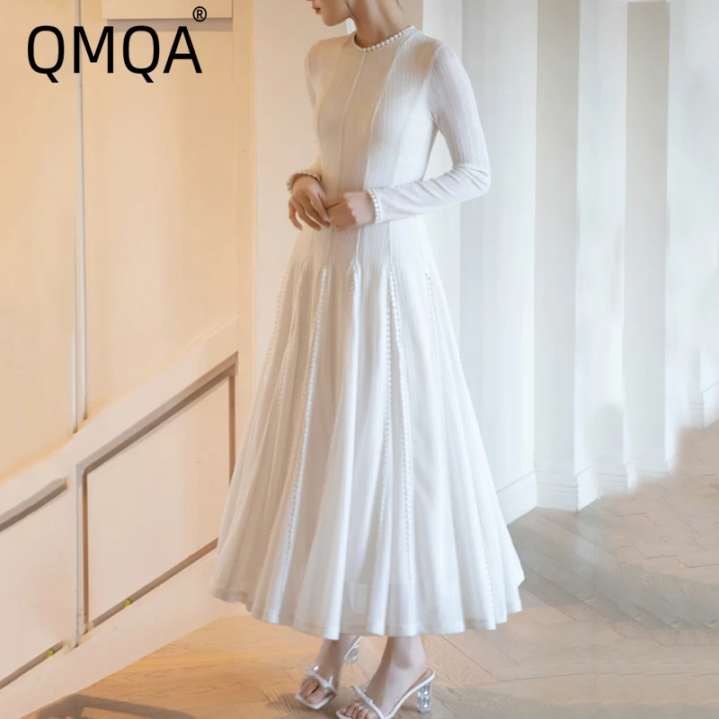 Фото QMQA модное женское элегантное платье, сетчатое платье для похудения с вышивкой, кружевное однотонное большое свободное платье A768 №1