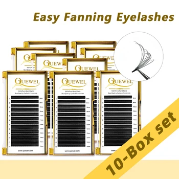 Quewel Easy Fans Eyelash 10 Case/Lot Blooming Volume Eyelashes Extension Professionals False Mink Silk Thick Lash Wholesale
