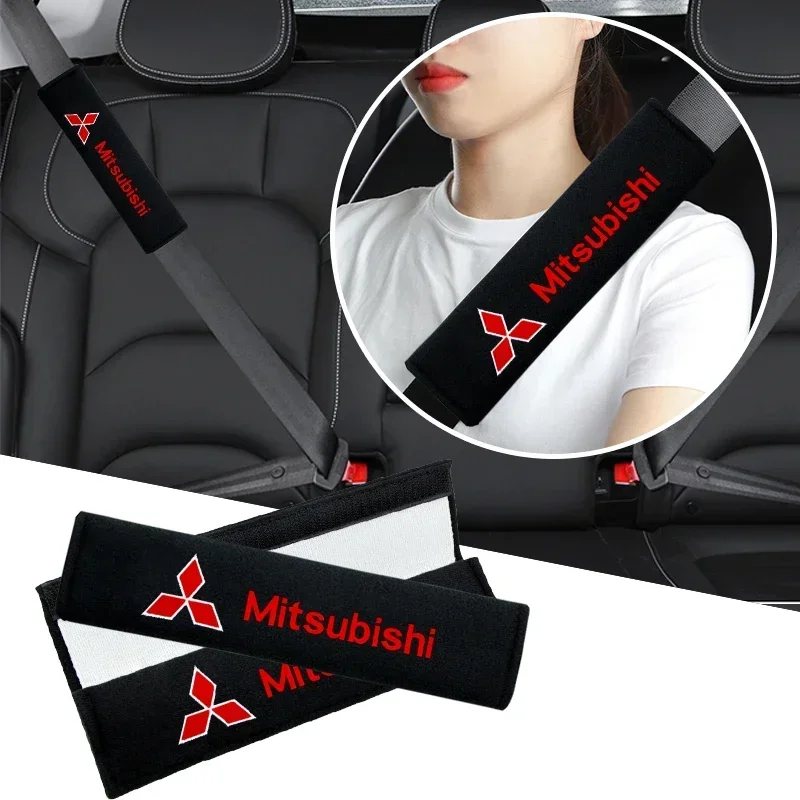 Car Logo Seat Belt Cover Shoulder Protector Pad For Mitsubishi Asx Lancer 10 9 8 Outlander Pajero Sport L200 Expo Eclipse