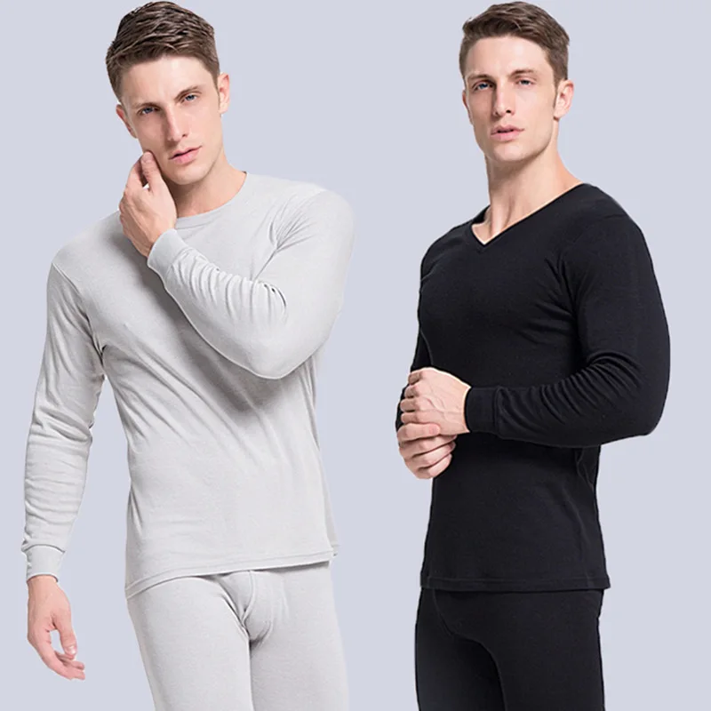 Men Thermal Underwear Set 100%Cotton Long Johns Autumn Winter Thermal Long Sleeve Tops+Pants 2Pcs Keep Warm Thermo Clothing Suit