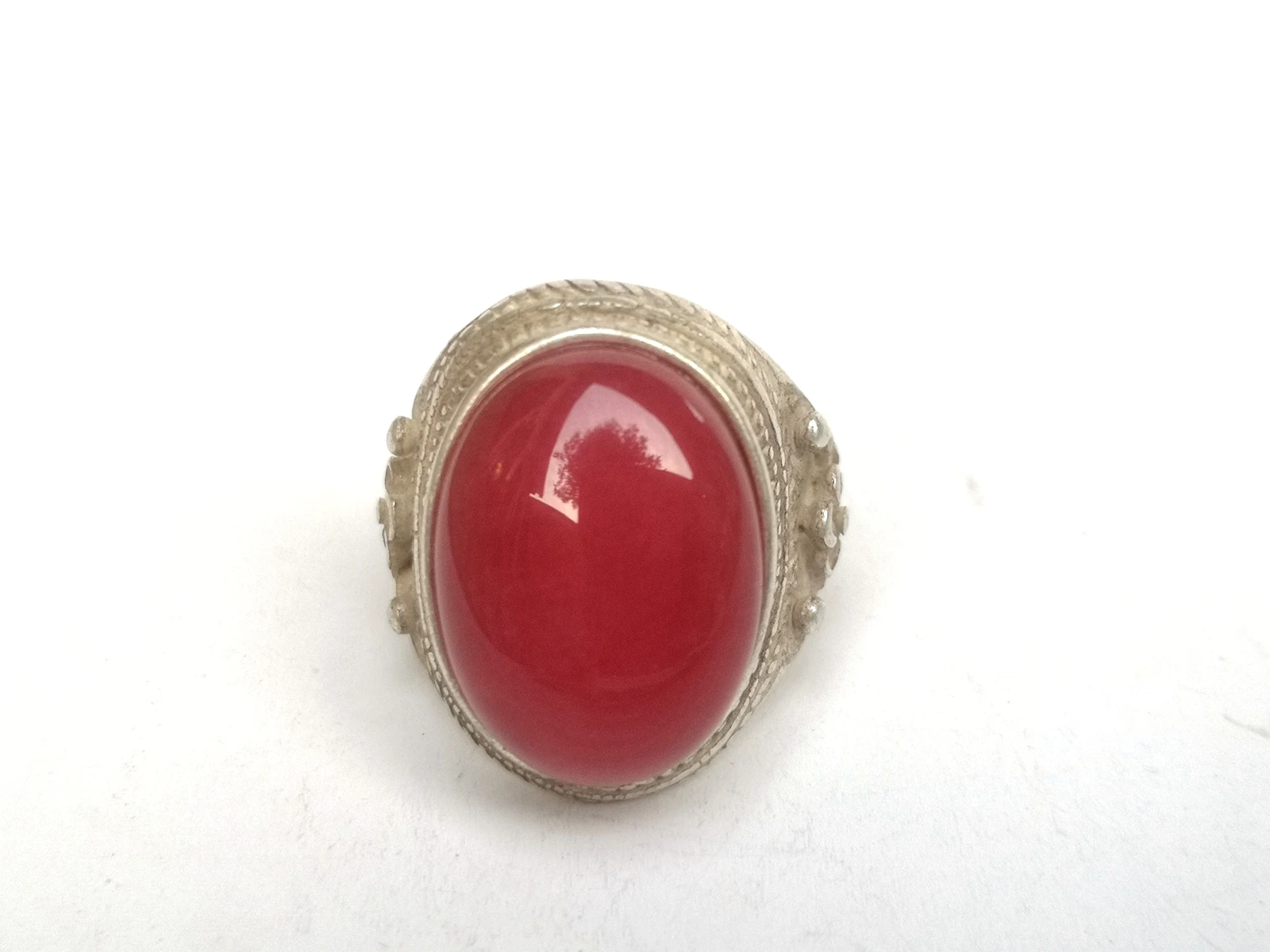 

1919 Superb Collection Old China Tibet Silver Handmade Inlay Jade Ring Decorated Gift