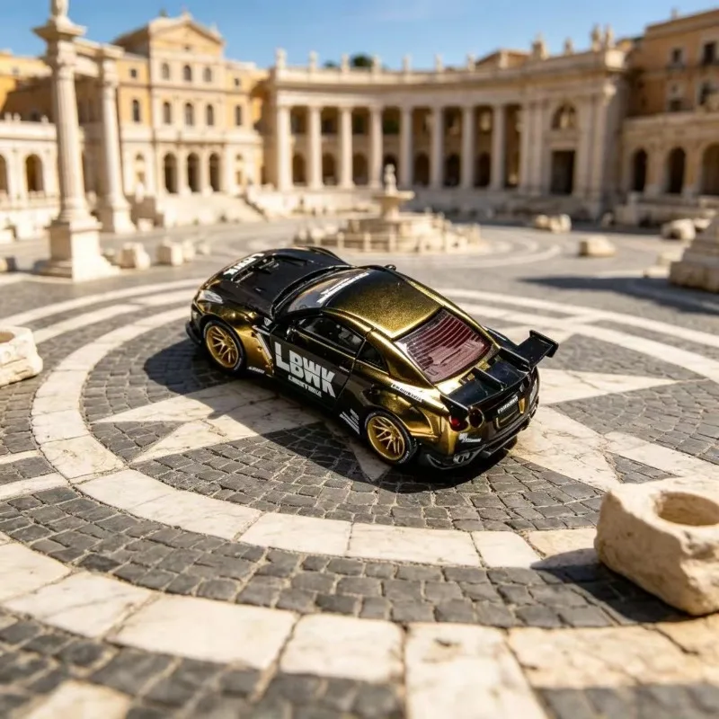 Фото В наличии: Модель автомобиля Nissan GTR R35 LBWK в масштабе 1/64, литая под давлением, с эффектом золотого хамелеона, коллекционный подарок для взрослых. №5