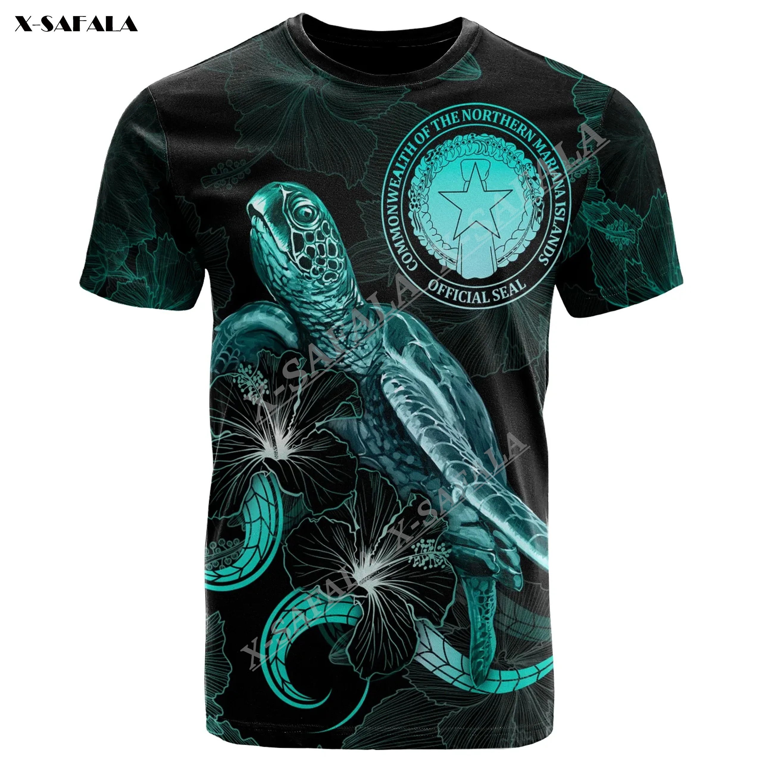 

CNMI Polynesian Turtle Blooming Hibiscus Turquoise 3D Print Men T-Shirts Tops Tees Short Sleeve Casual Quick Dry Breathable