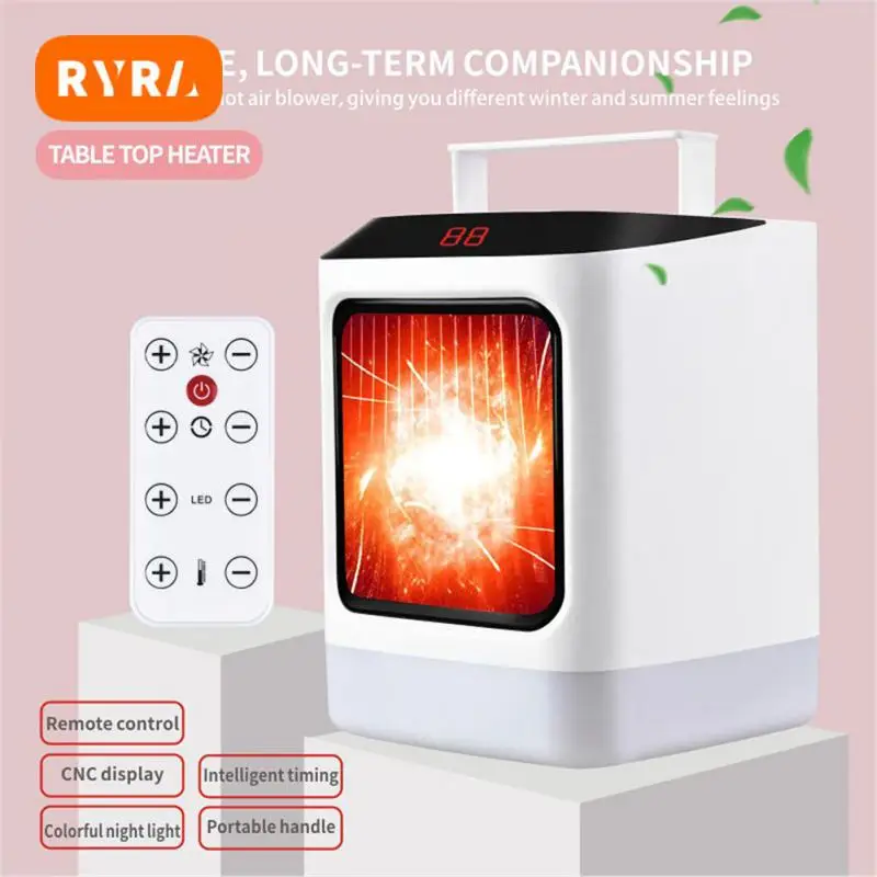 

Electric Heater 800w Remote Control Low Noise Night Light Dual Purpose Small Home Appliances Desktop Heater 110v-220v Adjust